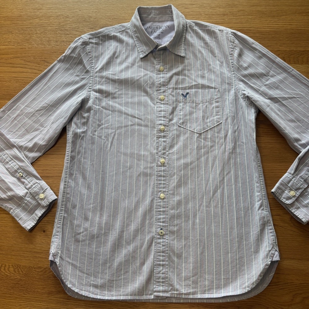 American Eagle Mens Vintage Fit Striped Button Down Shirt Light Blue Medium